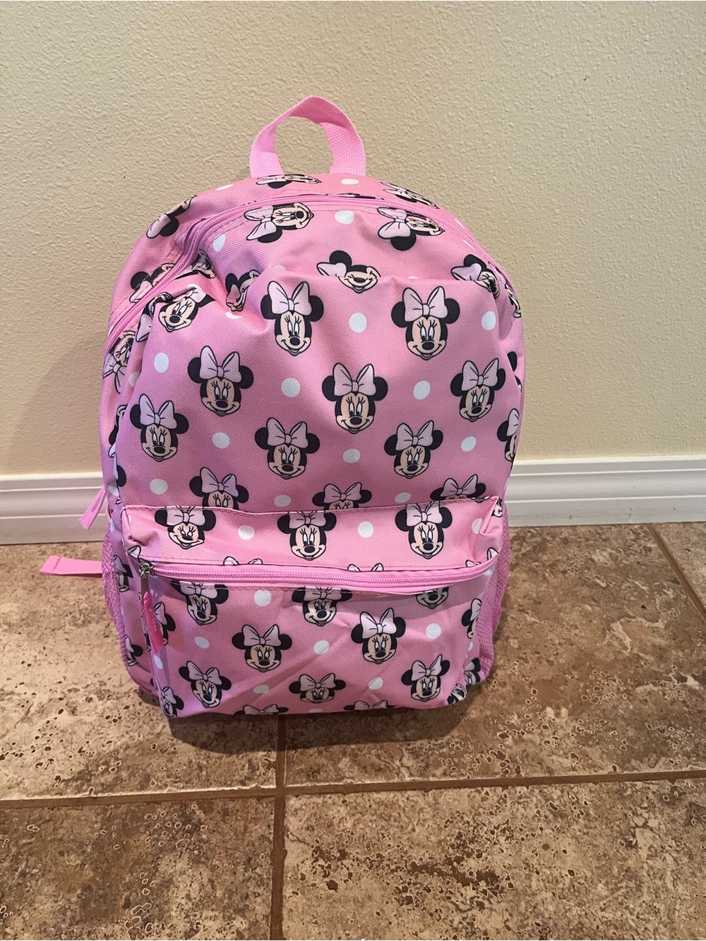 Disney Pink Minnie Mouse Face With White Polkadot Print Girls Tween Backpack NWT